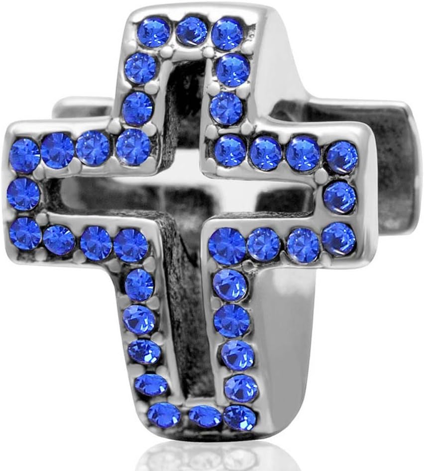 Cross Charm 925 Sterling Silver Christian Charm Crystal