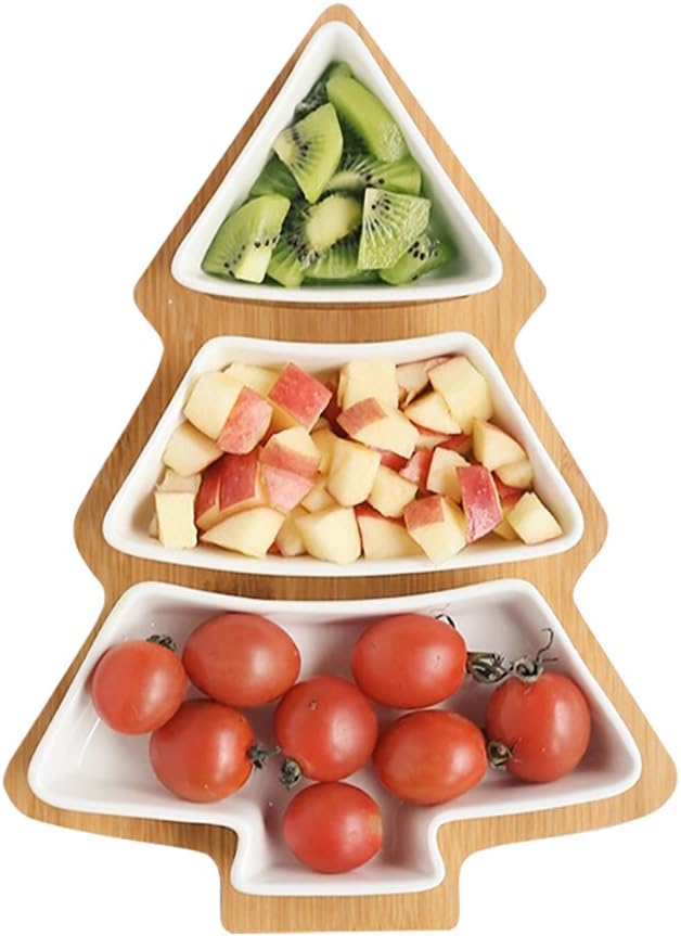 Creative Ceramics Christmas Tree Snack Fruit Breakfast Bowl Wooden Plate Dish