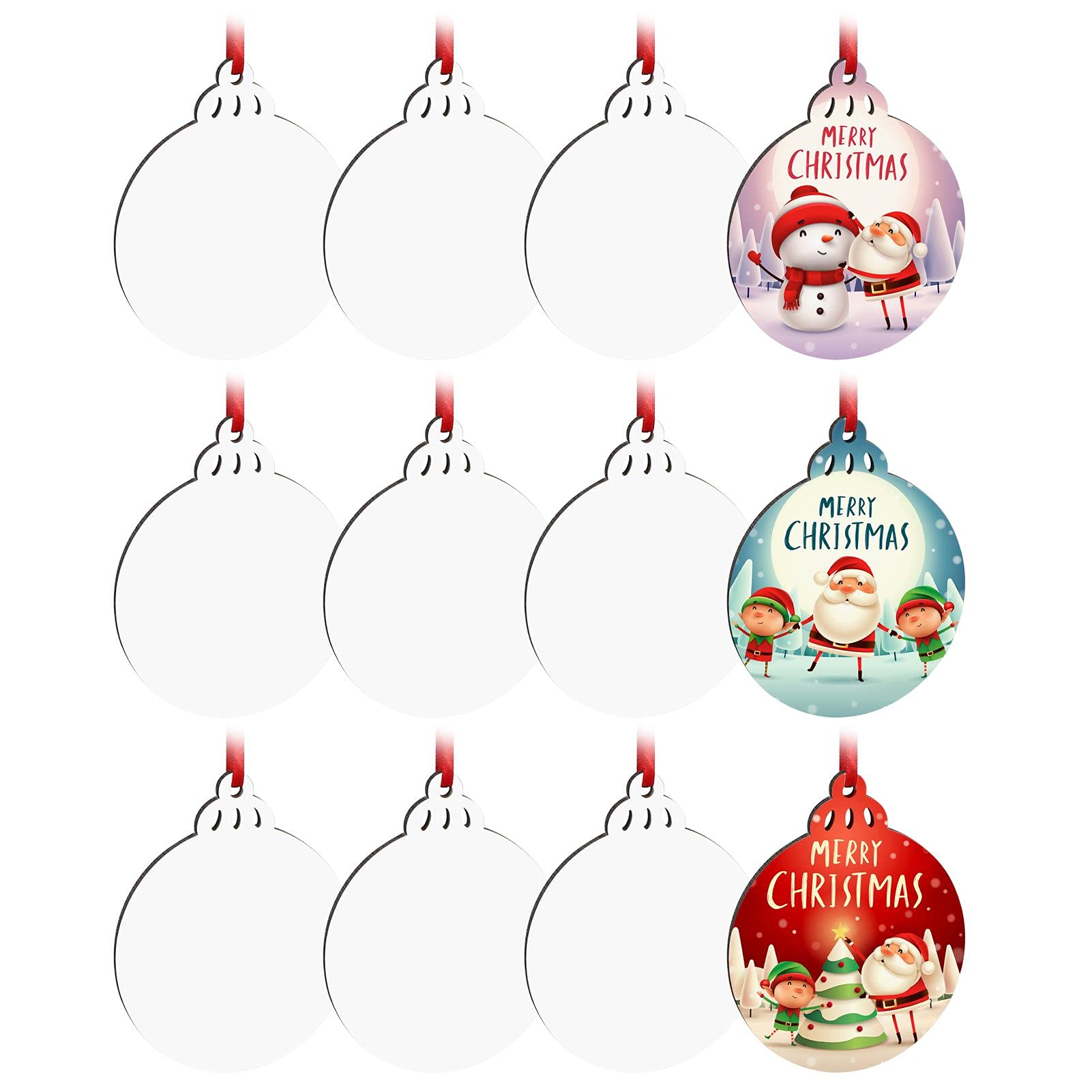 12pcs Sublimation Blanks, Wood Discs Hard Board Ornaments, White MDF Ornaments for DIY Christmas Decoration (Light Bulb)