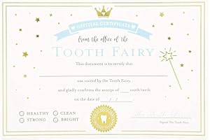 Juvale Tooth Fairy Certificate Paper Set - 6 x 4 Inch, Ivory, 32 Pack - Writable Gold Foil Paper for Tooth Fairy Gifts