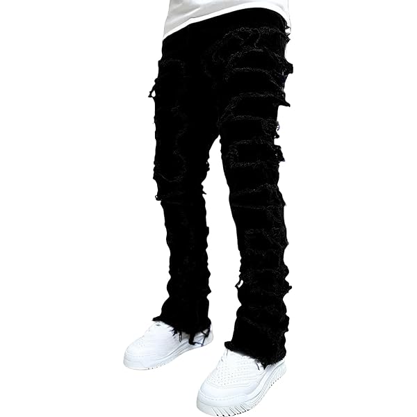パンツ +DEINET+ SCRATCH DAMAGE BOOTSCUT DENIM PANTS IN BLACK KDCMP4 TOWMUS Mens Jeans Bootcut Mens Black Stacked Jeans Slim Fit