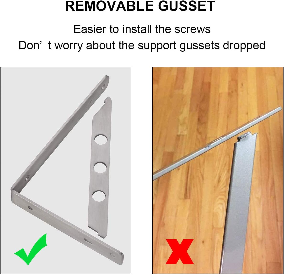 YUMORE L Bracket, Heavy Duty Stainless Steel Solid Shelf Support Corner Brace Joint Right Angle Bracket, The Bar with Hole to Hang Clothes Hook or S Hook, 1 L Bracket with 2 S Hooks, 10”, Pack of 2: Home Improvement