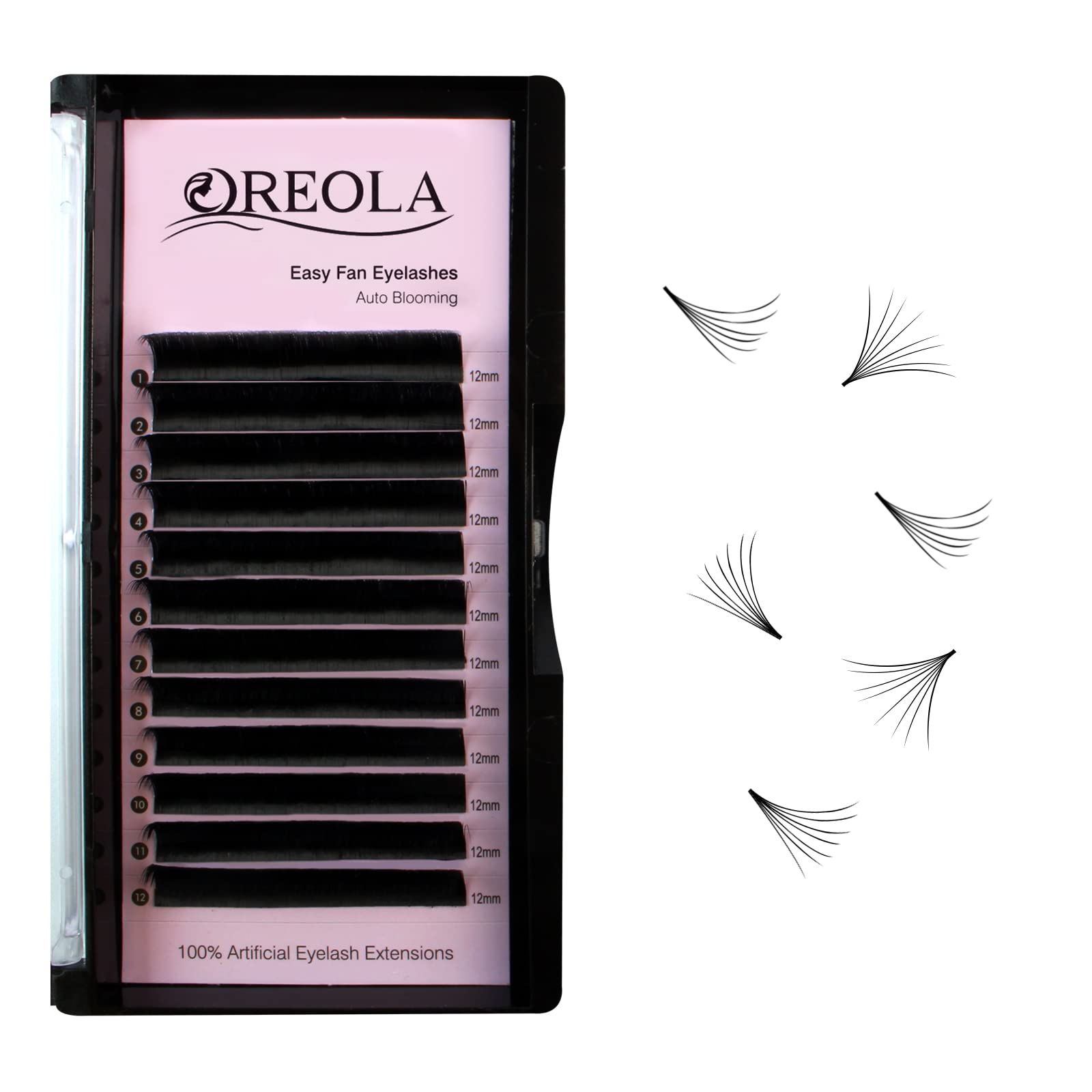 Oreola Volume Lashes Russian Eyelash Extensions Long Self-Fanning Lashes C Curl 0.07mm Thick 12mm Long 3D — image 1