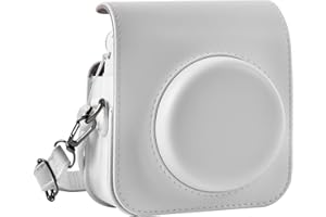SAIKA Protective Case Compatible with Instax Mini 12 Instant Camera, Portable Travel Storage Cover Bag for Mini 12 with Photos Pocket & Adjustable Shoulder Strap (Box Only)-Ashy White