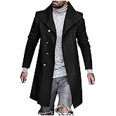 Men's Single Breasted Trench Coat Slim Fit Lapel Cardigan Coat Winter Warm Business Casual Long Jacket Overcoat