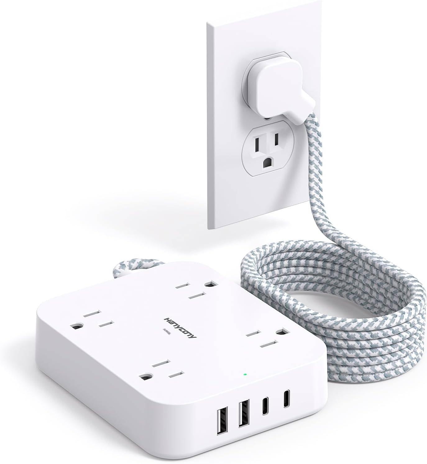 Photo 1 of Surge Protector Power Strip 10 Ft Cord, HANYCONY Extension Cord with 4 USB Ports(2 USB C), Desk Power Strip with Long Cord, Flat Plug, Wall Mount for Office Home College Dorm Room Essentials