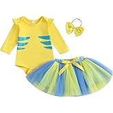 Frietlebird Newborn Baby Girl Halloween Outfit Flounder Costume Long Sleeve Romper with Tutu Skirt Infant Halloween Costumes