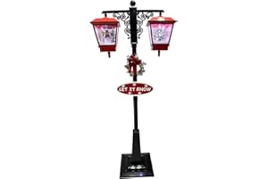 Fraser Hill Farm Let It Snow Series 74-In. Double Lantern Street Lamp with 1 Snowman, 1 Christmas Tree, 1 Sign | Cascading Snow | Christmas Carols | Festive Holiday Home Decor | Red/Black FSSL074A-RD3