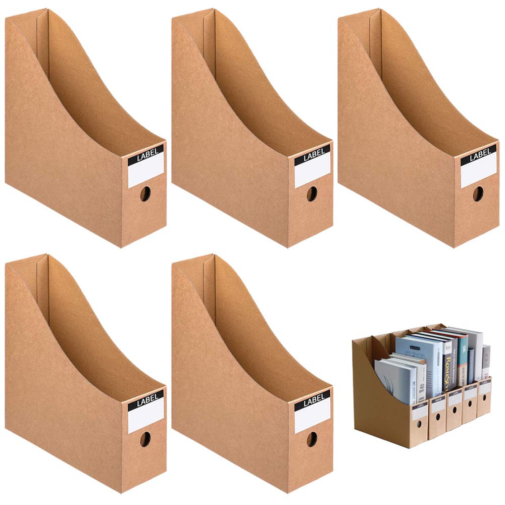 Qanye 5 Pieces File Magazine Organizer, Cardboard Magazine Rack, Cardboard Holders for Storage, Able to DIY Magazine Folder, Used for School Dormitory, Office, Home File Storage and Sorting （Khaki）