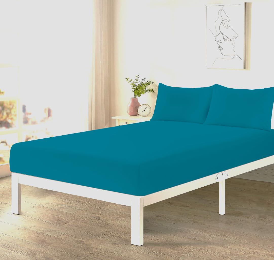 Dazzle Collection® Teal Extra Deep Small Double Fitted Sheets 4FT Bed, 16"/40CM Deep Poly Cotton Easy care Machine washable (Deep Fitted Sheet Single Bed)