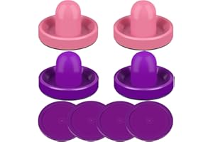 ONE250 Air Hockey Pushers and Red Air Hockey Pucks, Goal Handles Paddles Replacement Accessories for Game Tables (4 Striker, 4 Puck Pack)