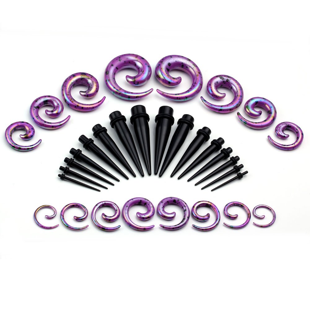 ❤VALENTINES GIFTS❤ PiercingJ 32pcs Gauges Kit Acrylic Spiral Taper + Straight Taper 12G-1/2\