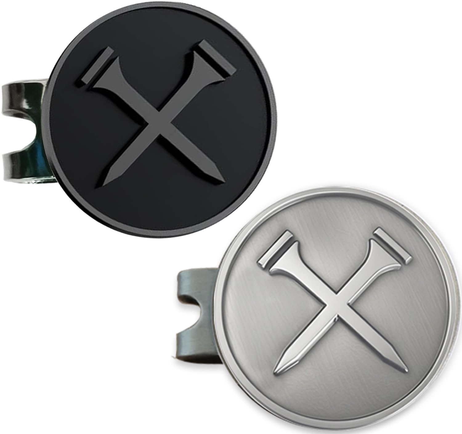 Adhere Golf ball Markers Soft Enamel golf ball markers with strong Magnetic Hat Clip, A Premium Golf Gifts for Golfer (Black+Antique Silver)