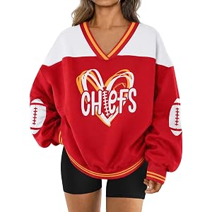 PSIIKDO Football Game Day Sweatshirt For Women Football Mom V Neck Long Sleeve Y2k Casual Pullover Fall Top