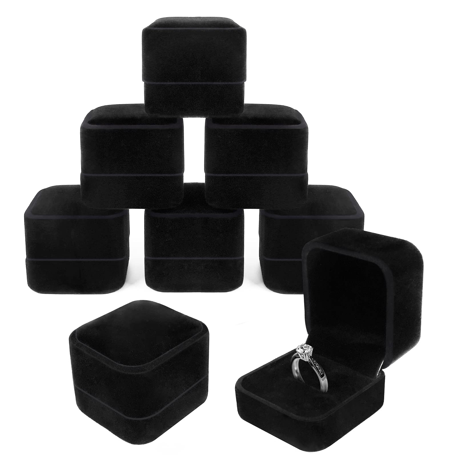 YUEYUAN 8 Pieces Velvet Ring Box, Jewelry Gift Boxes Black Engagement Ring Box, Small Ring Gift Boxes for Proposal Wedding Valentine's Day Anniversary Present