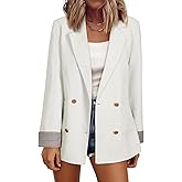 Happy Sailed Womens Blazers Plaid Cuff Double Breasted Open Front Business Casual Office Suit Jackets Work Outfits