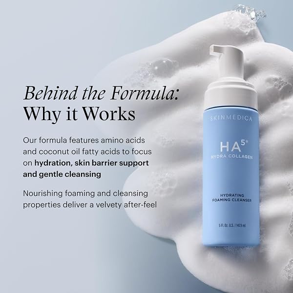 SKINMEDICA HA5 HYDRA COLLAGEN HYDRATING FOAMING CLEANSER WITH VEGAN COLLAGEN, 5 FL OZ – HYDRATING CLEANSING SOLUTION FOR DAILY USE – AMINO ACID-BASED WASH FOR A GENTLE, NON-IRRITATING, CLEAN FEELING