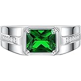 SweetJew Sapphire Ring 925 Sterling Silver Mens Wedding Band Pave 5A Cubic Zirconia Round Cut Blue Gemstone Promise Ring For Him Size 7-14