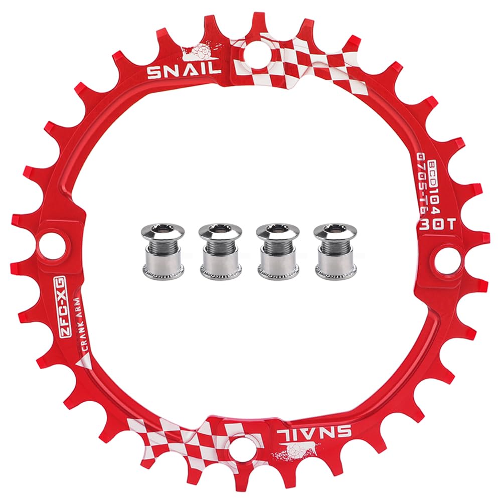 CYSKY Narrow Wide Chainring 104BCD 30T Bike Single Chainring for 9 10 11 Speed, Perfect for Most Bicycle Road Bike Mountain Bike BMX MTB (Red)