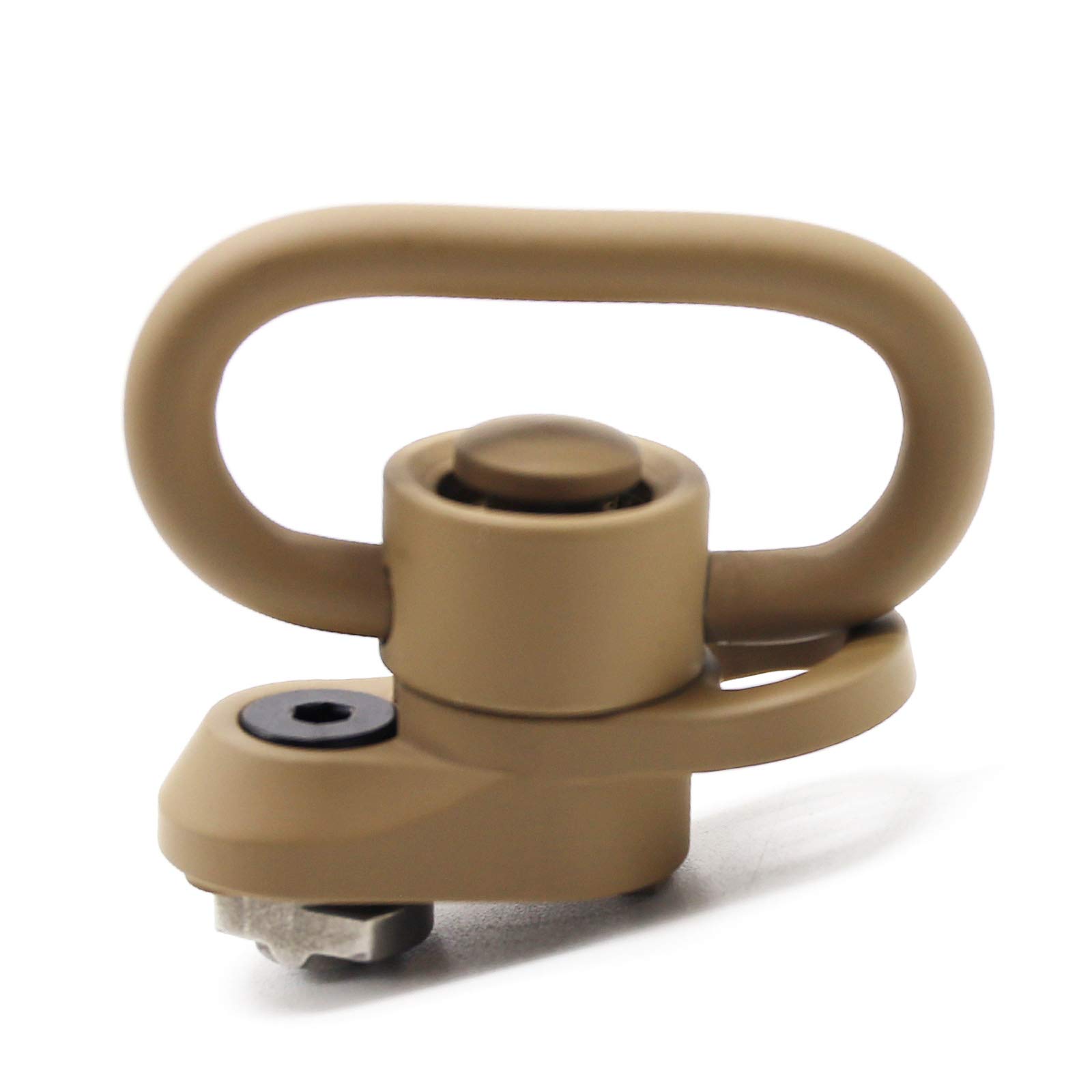 Trirock 1.25 inch Swivel Loop Push Button QD Full TAN/FDE Sling Mount Base fits MLK Rail with Clever Hole for Snap Clip Hook Spring