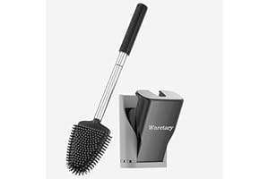 Waretary Silicone Toilet Brush and Holder, Automatic Open and Close Flexible Toilet Brushes for Bathroom, Ventilated Quick Dry Toilet Cleaner Brush for Toilet Scrubber Cleaning(Black&Grey)
