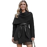 CHICWISH Women Wrap Scarf-Collar Open Front Knit Coat Fall Winter Fashion Long Sleeve Solid Knit Elegant Peacoat