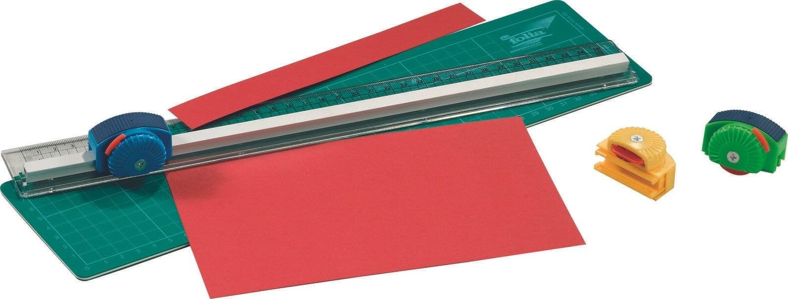 Folia 23003 Cutting Ruler Set, 35 cm Ruler with Cutting Guide and Cutting Pad, 3 Interchangeable Cutting Rollers for Smooth, Wave and Perforation Cutting