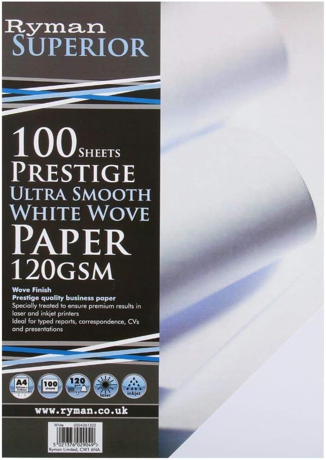 Ryman Prestige Ultra Smooth Paper A4 120gsm 100 Sheets Color White