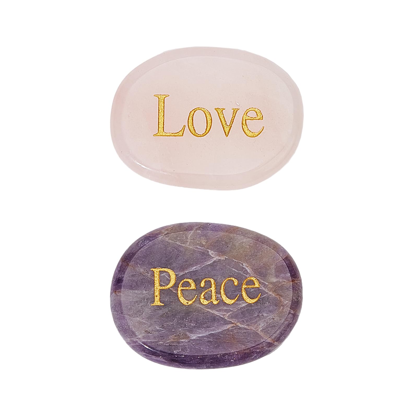NICENEEDED 2 PCS Thumb Worry Stone, Amethyst Pink Healing Crystals, Hand Carved Stones Meditation Oval Natural Relax Stone Home Indoor Decorative Stones for Anxiety Stress Relief Therapy