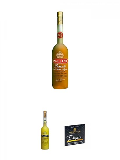 Pallini Peachello aus Italien 0,5 Liter + Pallini Limoncello aus Italien 0,5 Liter + Chateau du COQ Prosecco Kondom 1er