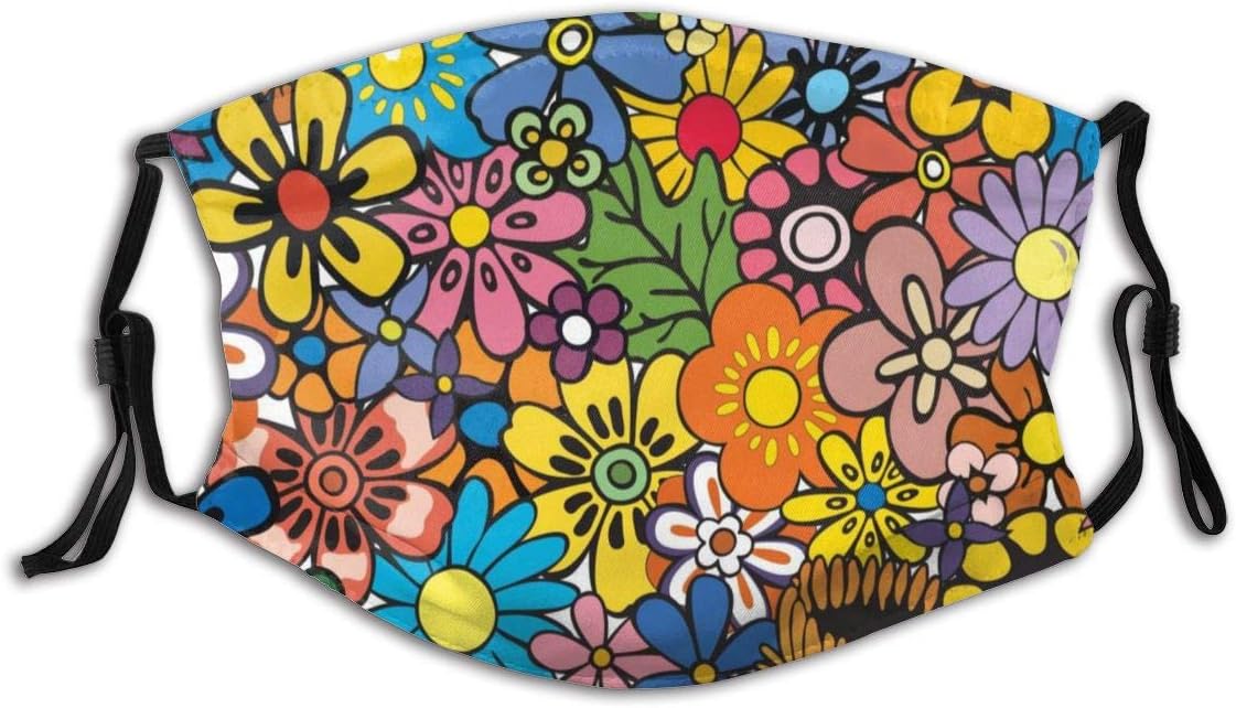 Adult Hand Painted Flowers Graphic Print Outdoor Face Dust Cover with Filter Black