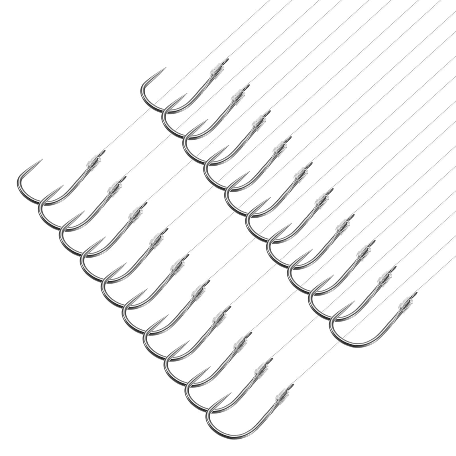 PATIKIL 0.8# Small Fishing Hooks with 45cm Line, 20Pcs 0.43x0.24 Inch Double Hook Rigs with Barbs Fishing Hook on Nylon Line for Freshwater, Silver Tone