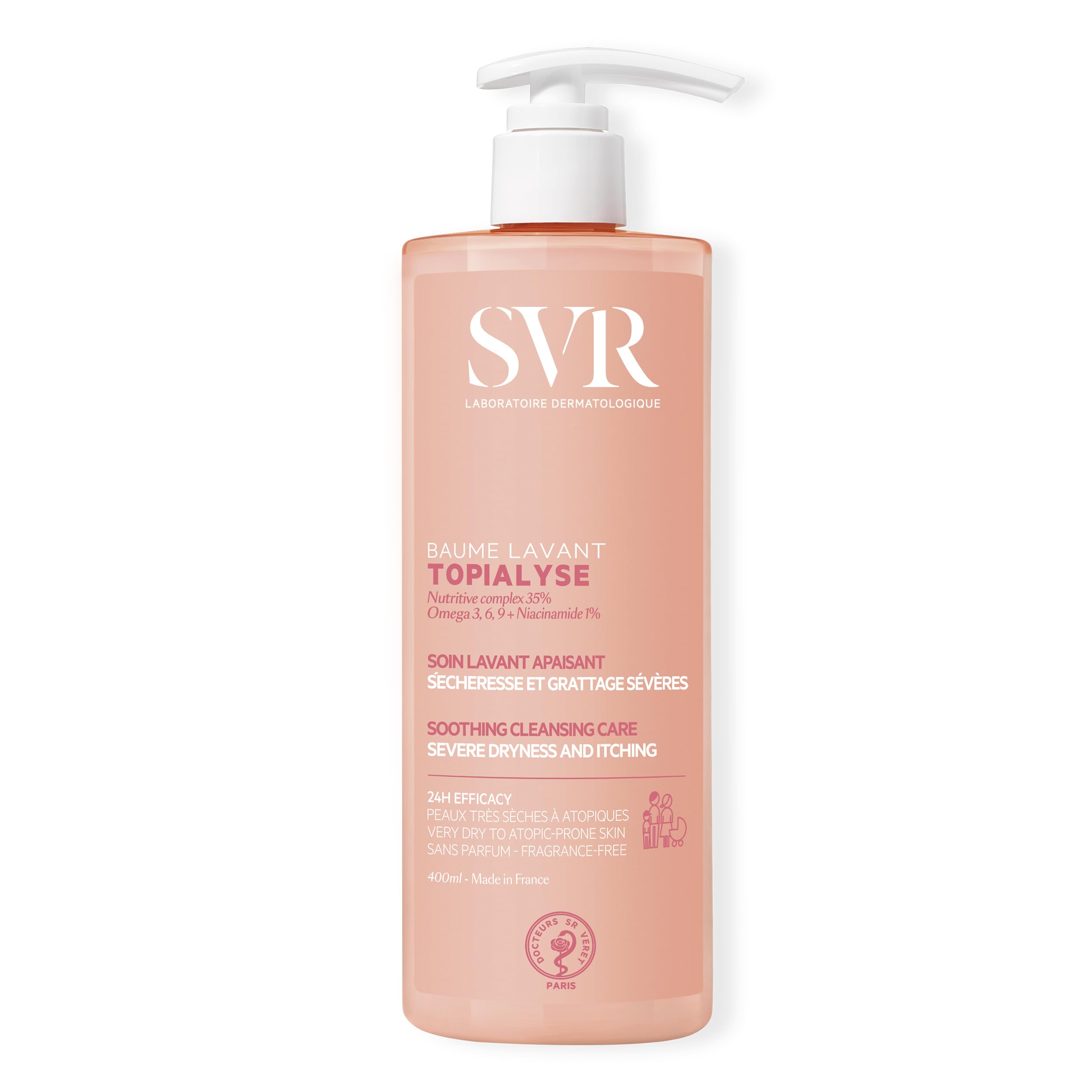 SVR TOPIALYSE Soothing Creamy Cleansing Face & Body Wash, Niacinamide, Omega 3.6.9-24hr Nourishing Protective Bath/Shower Balm for Severely Dry, Itchy, Eczema-Prone Sensitive Skin, 400ml