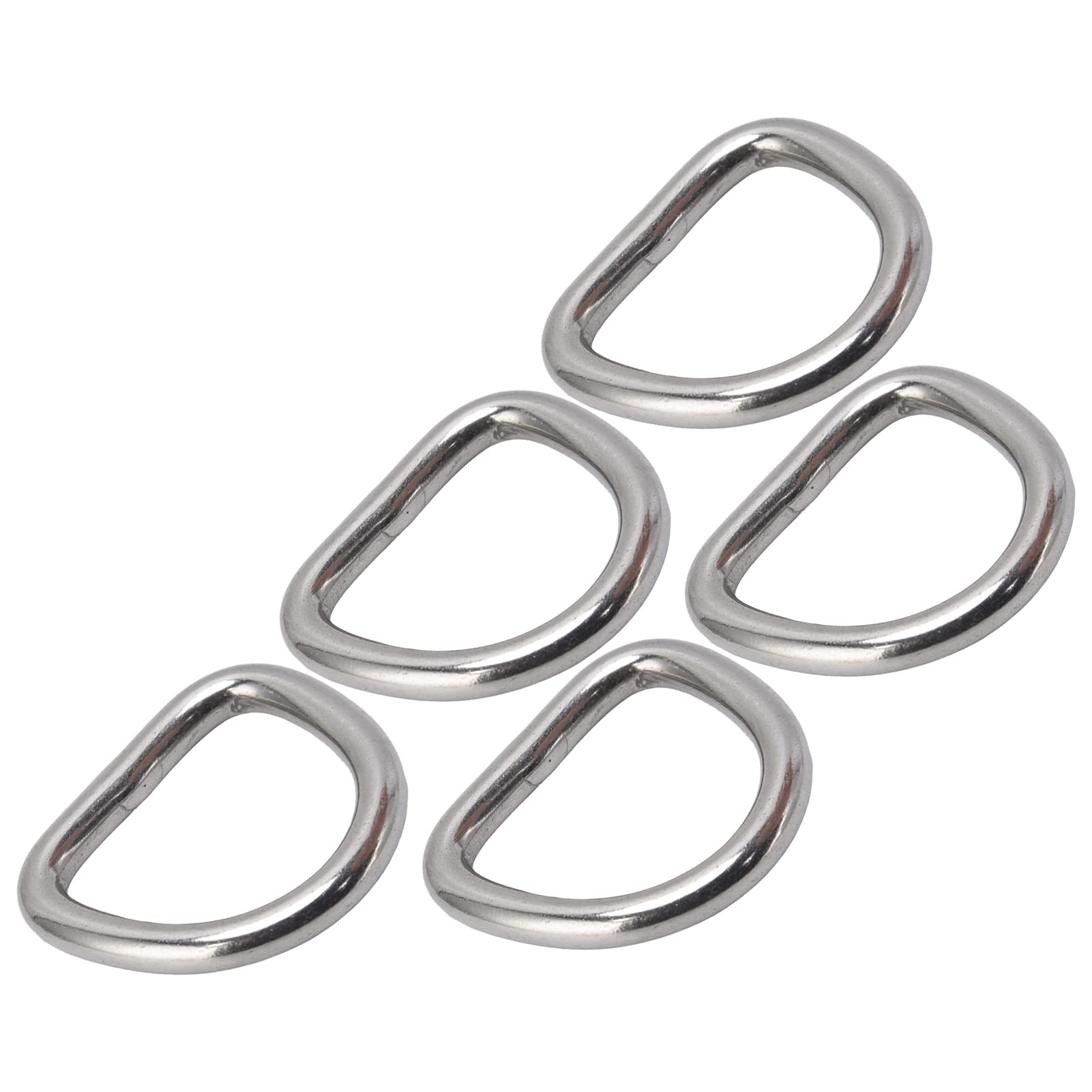 316 Stainless Steel D-Rings, 5 Pack, Marine Grade Welded Buckles, 33mm x 30mm Inner Dimensions, 6mm Thick, for Hardware Bags, Dog Leashes, Belts