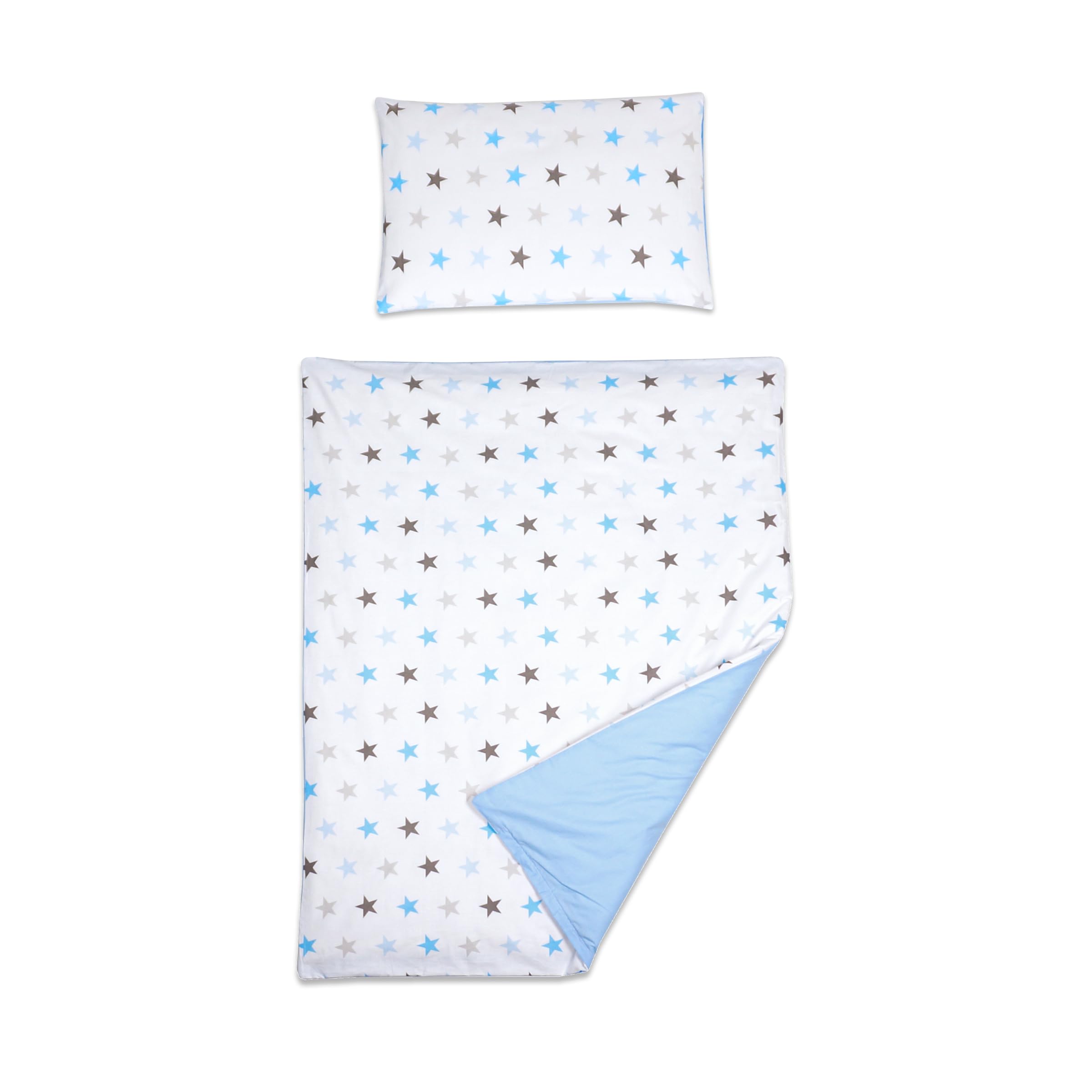 Baby Comfort 2 Piece Duvet Cover & Pillowcase Bedding Set 150x120 cm for Toddler Junior Cot Bed 12M+ (Blue Stars)