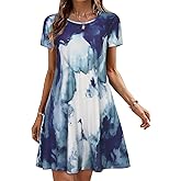 Summer Dresses for Women Casual Tshirt Short Sleeve Floral Sundress Beach Cover Ups with Pockets