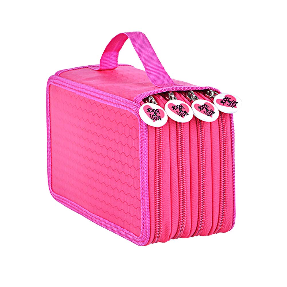 Yosoo Oxford Multi-Layer Pencil Folder | for 72 Pencils | Make-up Brush Bag | Pencil Organiser | Pen Bag | Stationary Pencil Bag with Large Capacity. Rose red