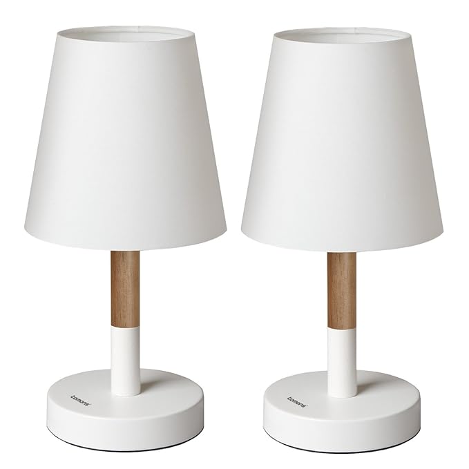 Tomons 2er Set LED Nachttischlampe aus Holz, LED Tischleuchte mit Stoffschirm für Schlafzimmer, Wohnzimmer, Arbeitszimmer, Be