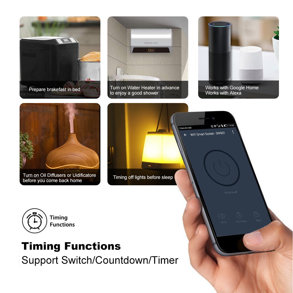 Intelligente WiFi Steckdose Smart Plug, ZEPST Smart Home Systems funktionier mit Smartphone App Steuerung überall und zu jeder Zeit, Funktioniert mit Amazon Alexa und Google Home