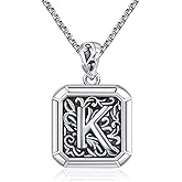 XIXLES 925 Sterling Silver Square Initial Letter Pendant Necklace Jewelry Birthday Gifts for Men With 316L Stainless Steel Chain and Gifts Box