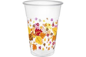 Party Essentials Disposable Soft Plastic Printed Fall Party Cups, 20 Count, 16-Ounce, Autumn Leaves