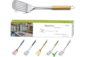 Berglander Spatula, Stainless Steel Gold Handle Slotted Turner, Golden Handle Spatulas with Titanium Plating, Spatula for Coo