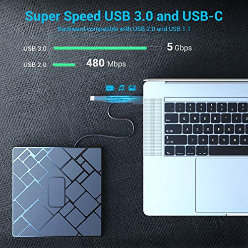 Optical Drive Portable CD DVD Ultra-Thin USB 3.0 External Mobile Optical Drive Notebook DVD RW DVD CD for MacBook Laptop Type C Port CD Driver