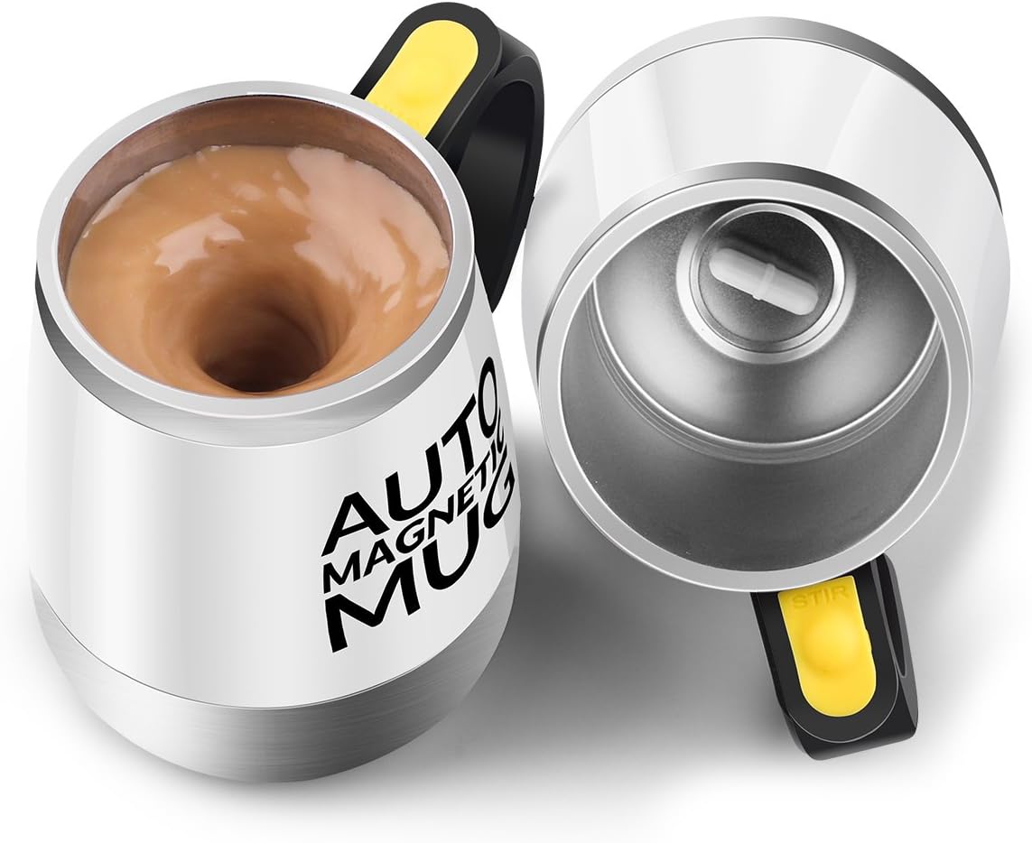 [Update]Self Stirring Coffee Mug - Upintek Magnetic Self Stirring Cup, Electric Stainless Steel Automatic Self Mixing Cup and Mug for Traveling Morning, Office Men and Women 450ml/15.2oz (White)