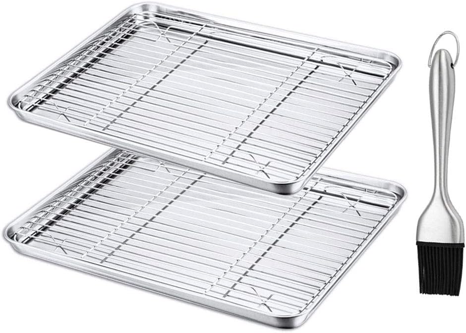 Baking Sheet With Cooling Rack Set - (16” x 12” Pan / 15.2” x 11.2” Rack), Non Toxic & Healthy, Rust Free & Dishwasher Safe - 4 Pieces (2 Pans + 2 Racks): Kitchen & Dining