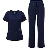 COZYFIT Scrubs for Women - Mock Wrap Top & Straight Leg Pants with 6 Pockets, Back Princess Seams, Soft Fabric