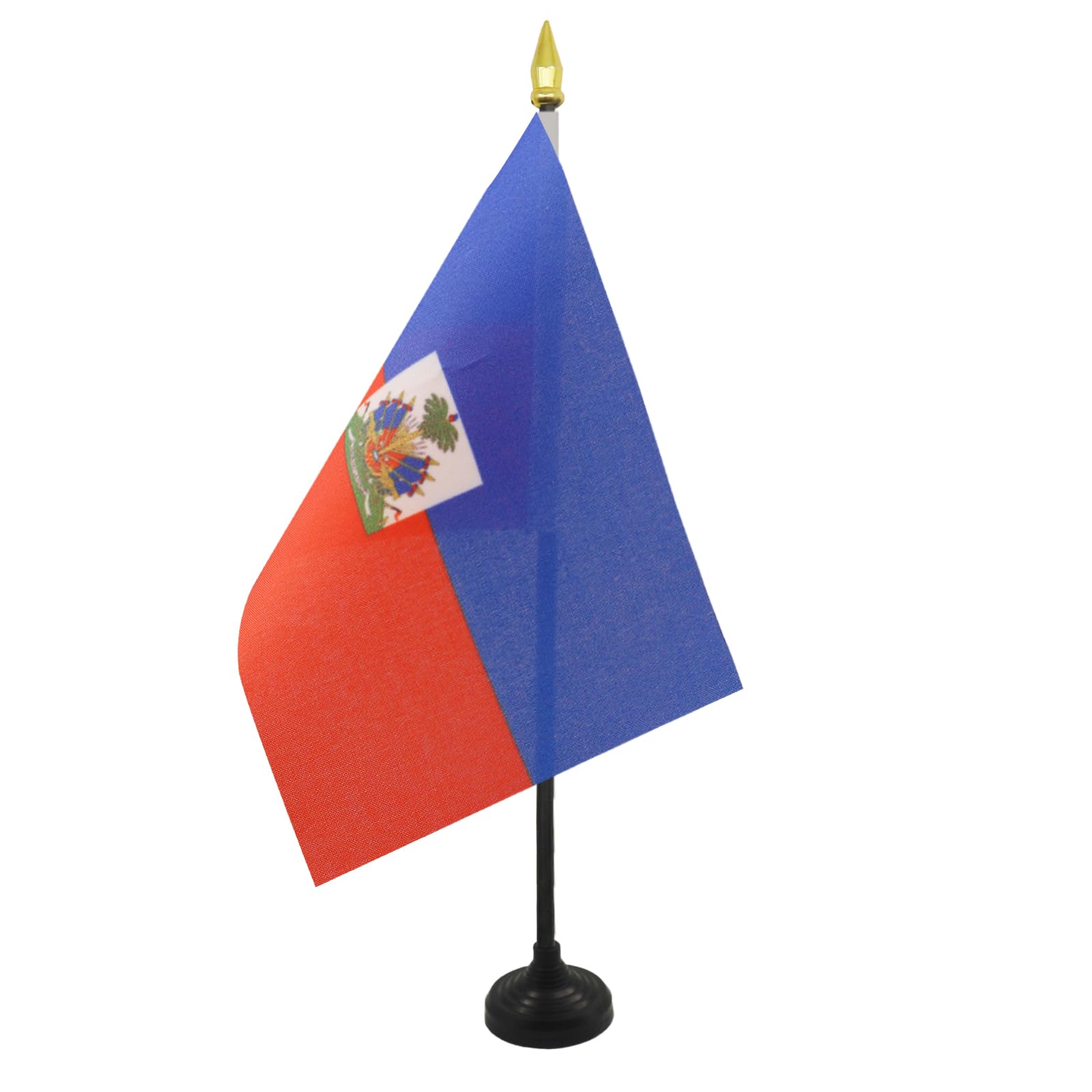 AZ FLAG - Haiti Table Flag 4'' x 6'' - Haitian Mini Desk Flag 100% Polyester 15 x 10 cm - Office Mini Banner with 10'' Pole - Golden Spear