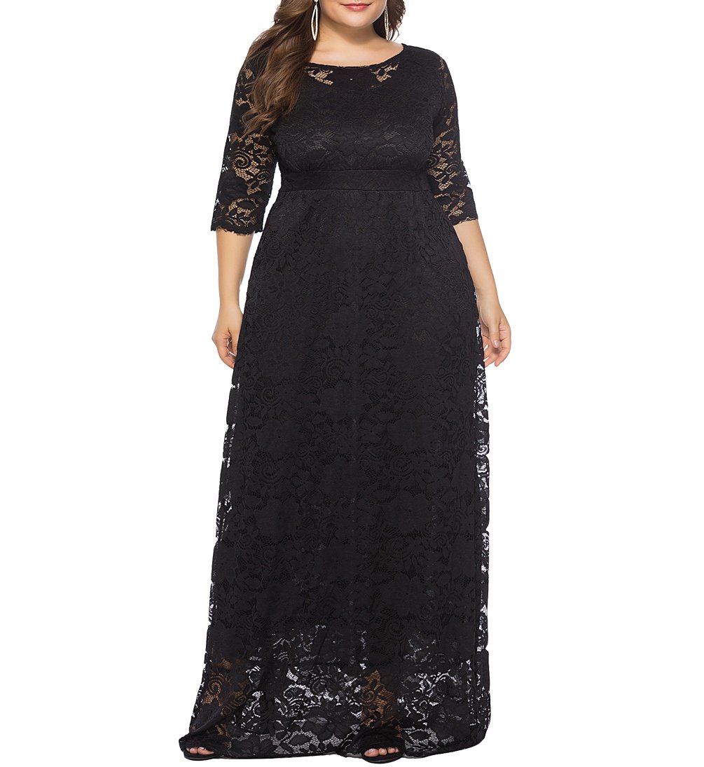 Eternatastic Womens Floral Lace 2/3 Sleeves Maxi Dress Plus Size