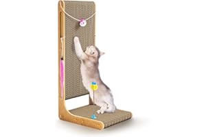 Eosarcu Cat Scratcher, 29.5in Cat Scratching Board, L Shaped Cat Scratcher for Indoor Cats, Anti Cat Scratch for Furniture with Bells, Fur Balls, Catnip, X-Large