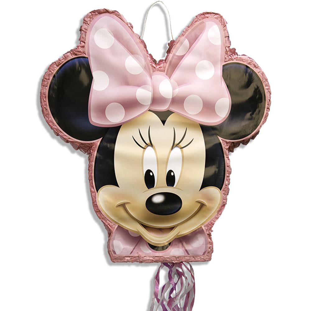 Disney Minnie Mouse-Shaped Multicolor Drum Pull Pinata (48cm x 50cm) 1 Piece - Perfect for Kids Parties & Celebrations